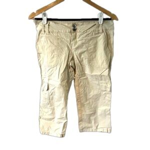 Bongo Womens Capri Pants Khaki Mid Rise Pockets Cargo Zipper size 7